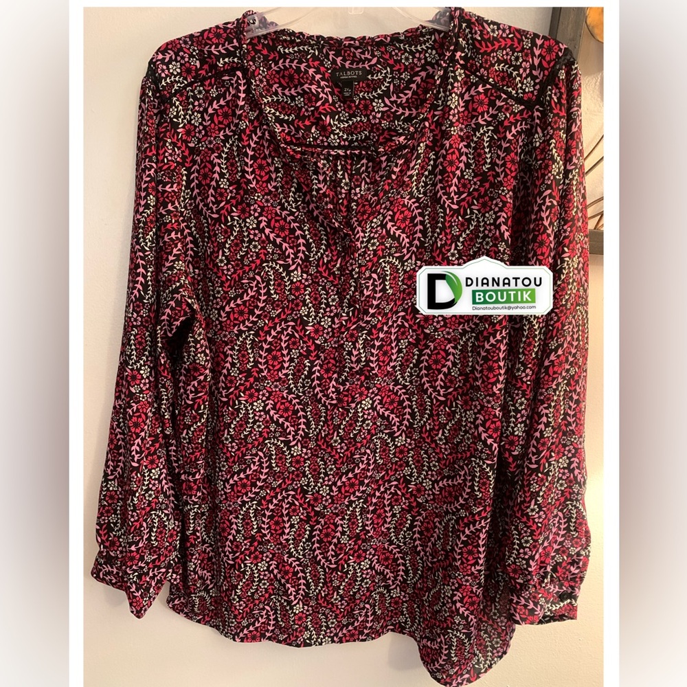 Talbot's Women's Red & Pink Floral Blouse